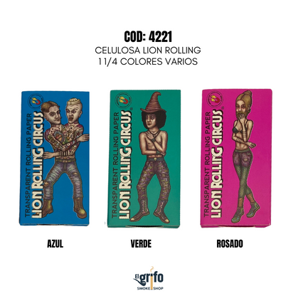 celulosa lion rolling circus 1 1/4 colores azul verde rosado